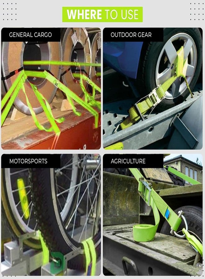 روبوست حزام ربط متين - عبوة من قطعة واحدة (أخضر نيون) | حزام شد شديد التحمل | 50 مم × 10 أمتار | الخامة | أحزمة أمتعة بخطافات مزدوجة على شكل حرف J | مقاوم للتآكل والتمزق - Image 2